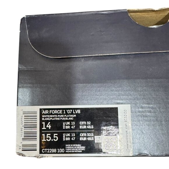 Nike Air Force 1 '07 LV8 NBA Men's Shoes White Pure Platinum CT2298 100 Size 14 - Picture 10 of 10